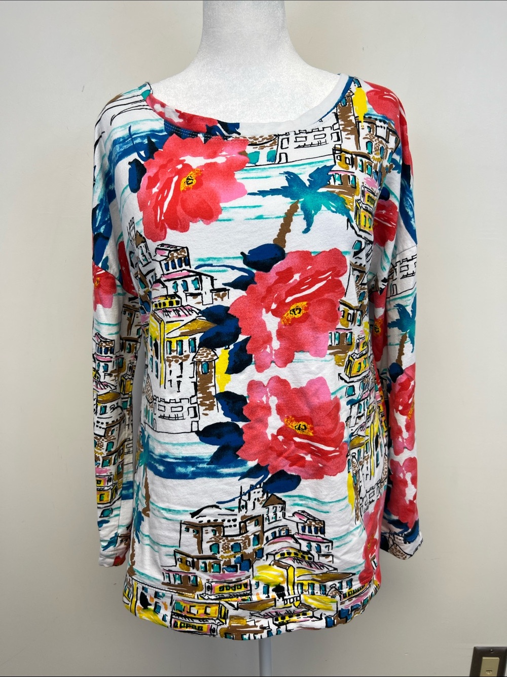 Kaktus Women's 3/4 Sleeve Bright Floral Scenic Pink Blue Yellow White Size XLP